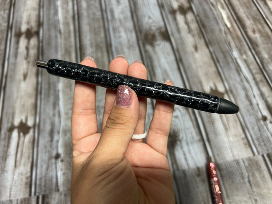 Black On Black Leopard Glitter pen