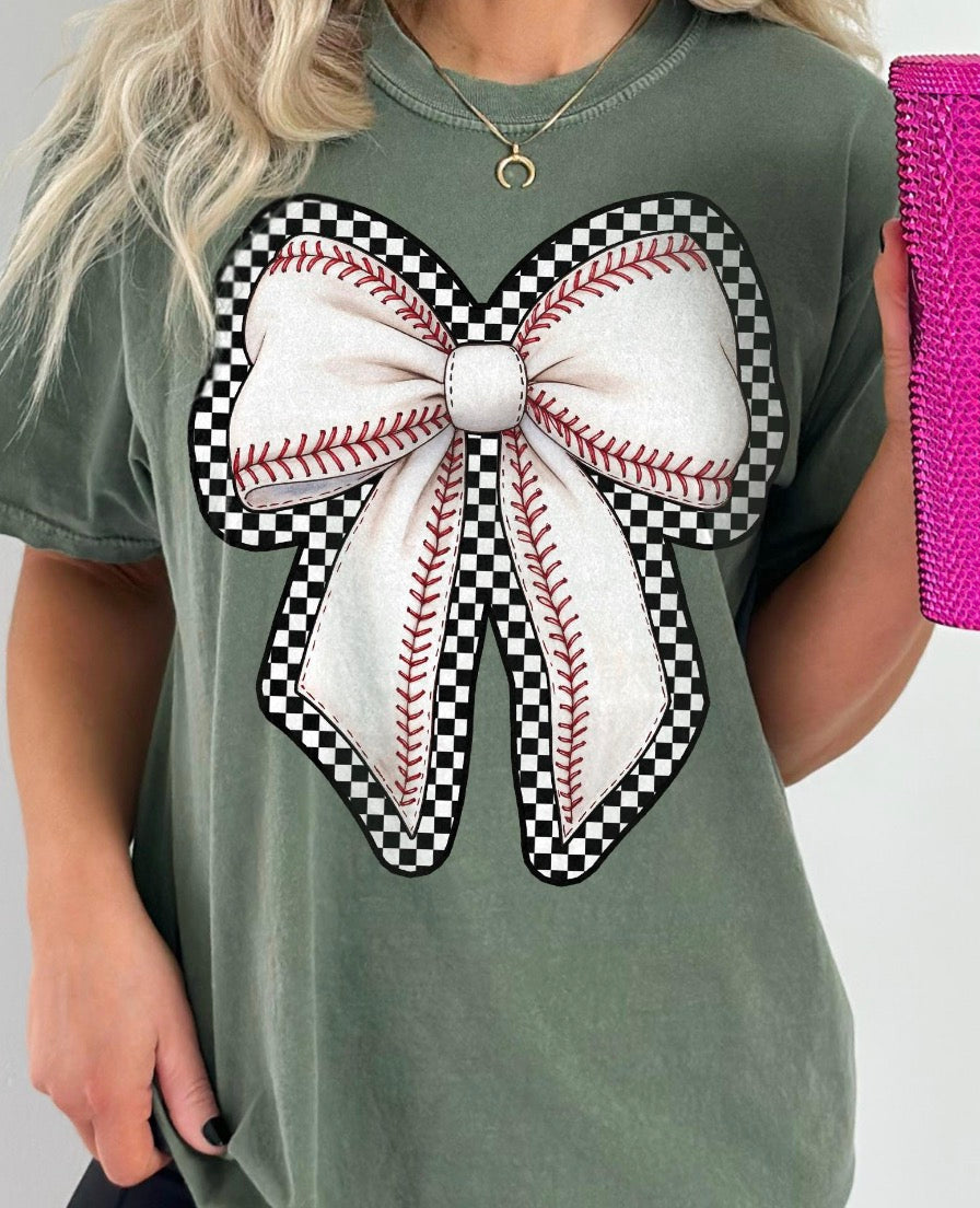 Checkered Baseball Bow