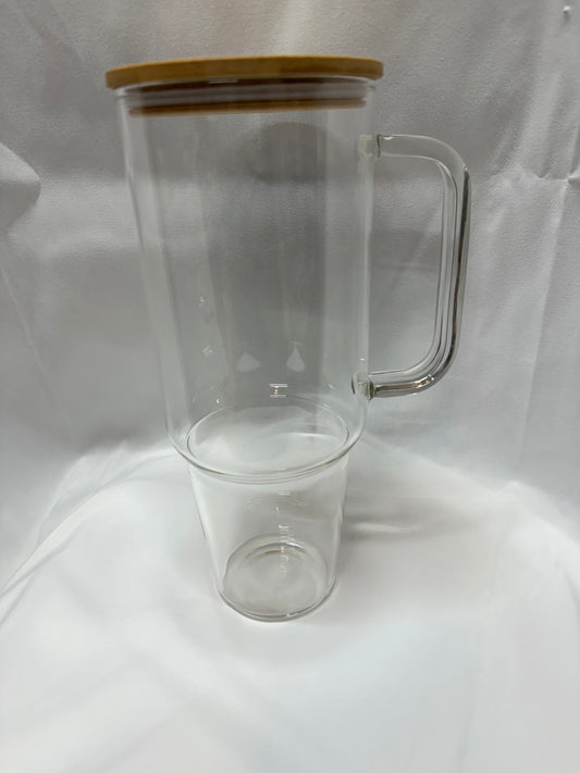 40oz glass with bamboo lid and plastic straw