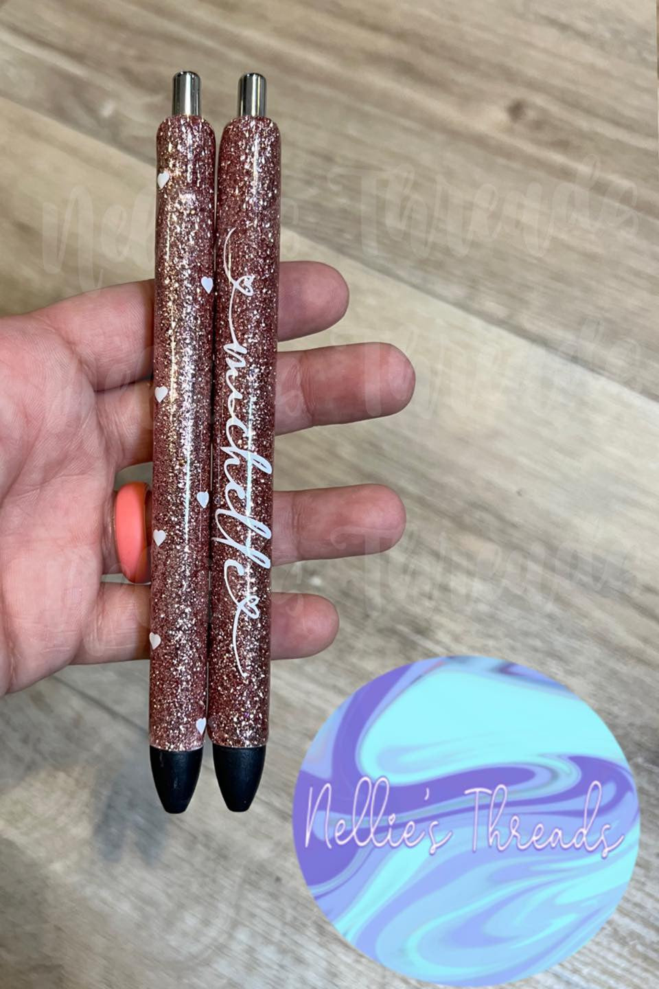 rose gold glitter pen set