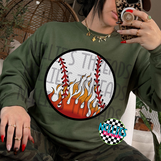 BASEBALL W/ FLAMES -DTF